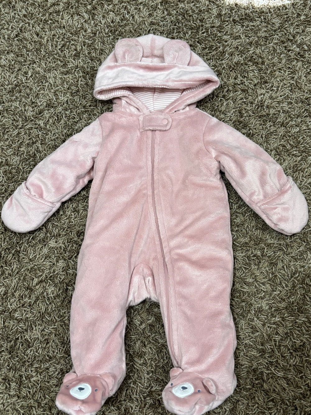 Carter's: Light Pink Plush Hooded Baby Footed One-Piece